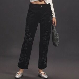 Pilcro Anthropologie Wanderer Relaxed Leg Velvet Pants Star Embellished Black 29